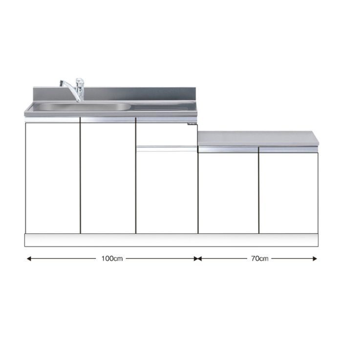 一体型流し台 トップ出し水栓仕様 間口170cm ホワイト M1-170DK_R_W