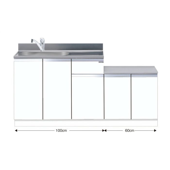 一体型流し台 トップ出し水栓仕様 間口160cm ホワイト M1-160DK_R_W