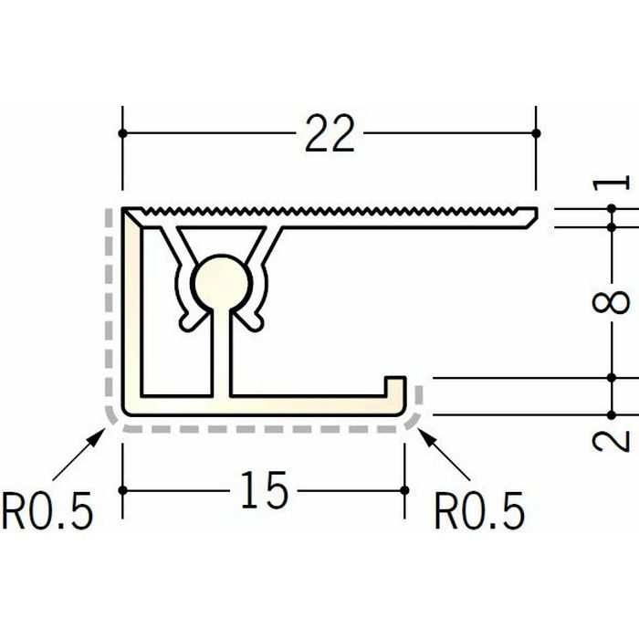 キッチンパネル用コ型ジョイナー アルミ カンゴウKNC-8 カラー バニラホワイト(ベース：ビニール) 2.73m  53245-1