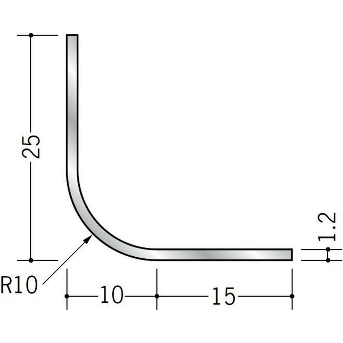 R付アングル 等辺 アルミ 10R-1.2×25 シルバー 3m  56005