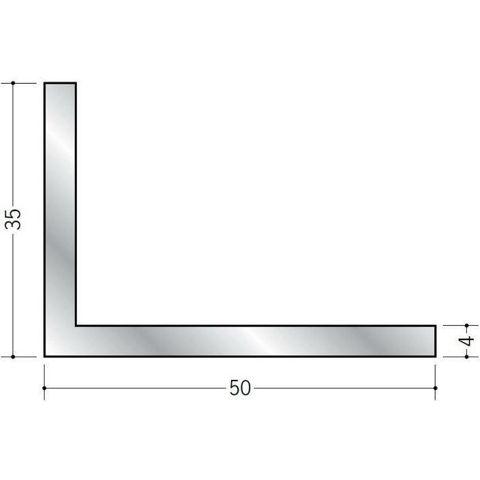 アングル 不等辺 アルミ アングル4×35×50 シルバー 2m（－3ｍｍ、＋5ｍｍ）  56168