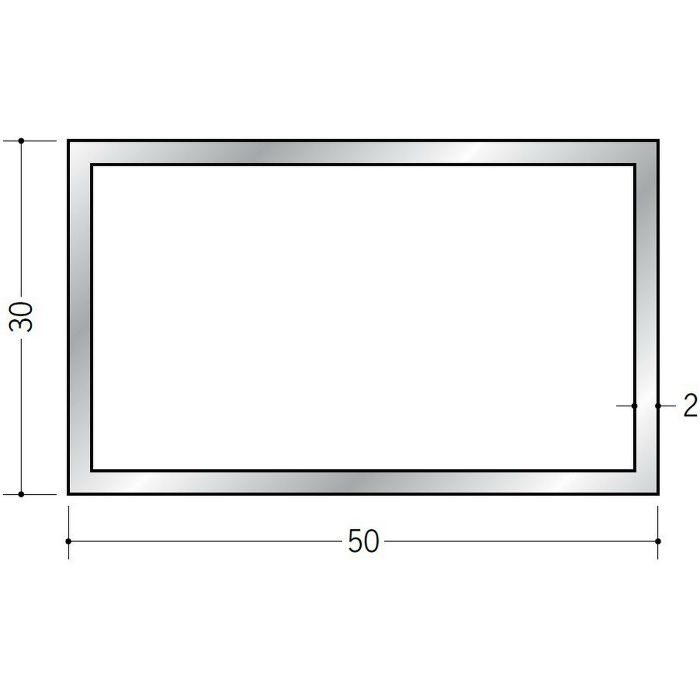 角パイプ アルミ 角パイプ2×30×50 シルバー 2.5m（－3ｍｍ、＋5ｍｍ）  56333