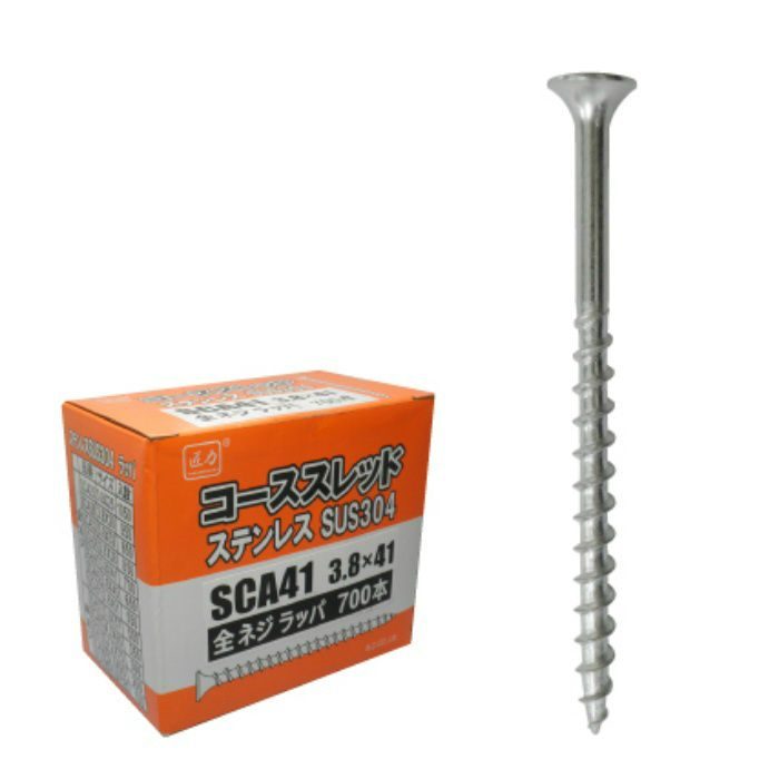 匠力 ステンレスコーススレッドSUS304ラッパ 3.8×45ｍｍ 全ねじ 650本/小箱