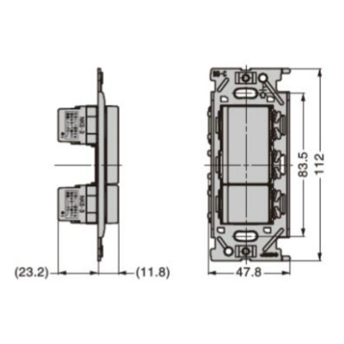 埋込ダブルスイッチ PXP-J-NKW02008型 PXP-J-NKW02008-SG ソリッドグレー