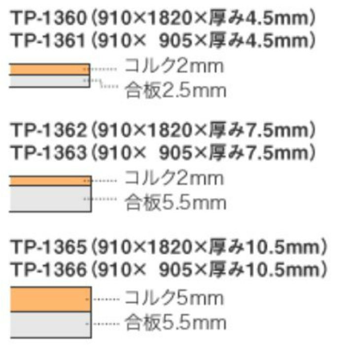 トッパーコルク TP-1365 トッパープライ(壁・天井用パネル) 無塗装 910mm × 1820mm