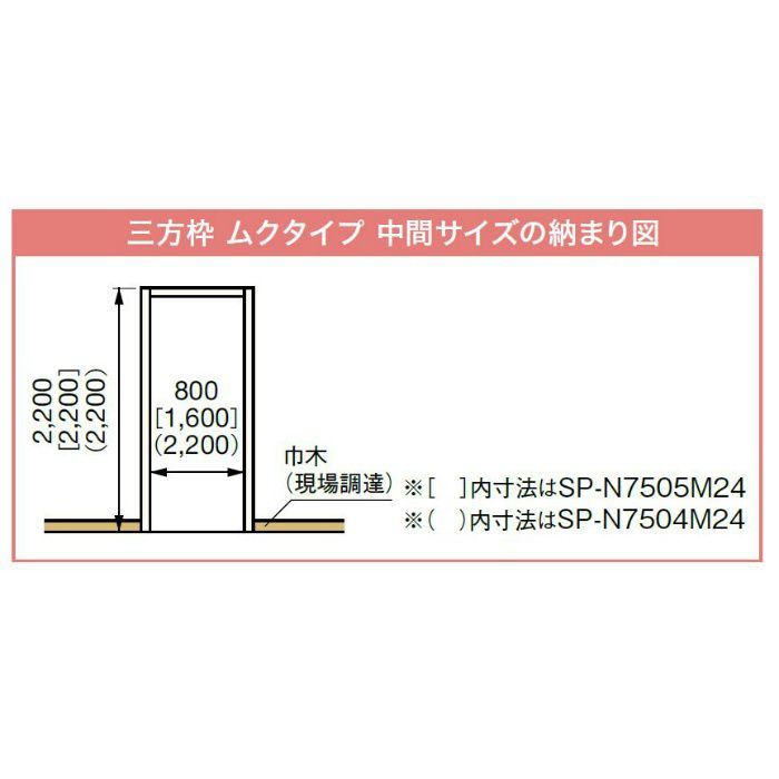 SP-N7505M24-UW 抗菌樹脂枠 三方枠 ムクタイプ 中間サイズ ウッドホワイト 間口=1600mm