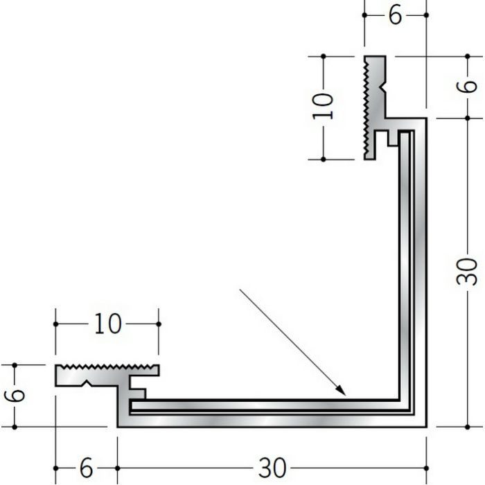 クリーンルーム用ボーダー アルミ CR-2・AD-2三方出隅（床） 1辺あたり250ｍｍ（働き寸法） 55187