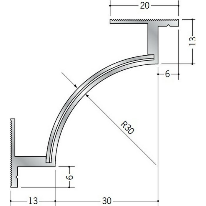 クリーンルーム用ボーダー アルミ CPB-3・5三方入隅（床） 1辺あたり250ｍｍ（働き寸法） 57066