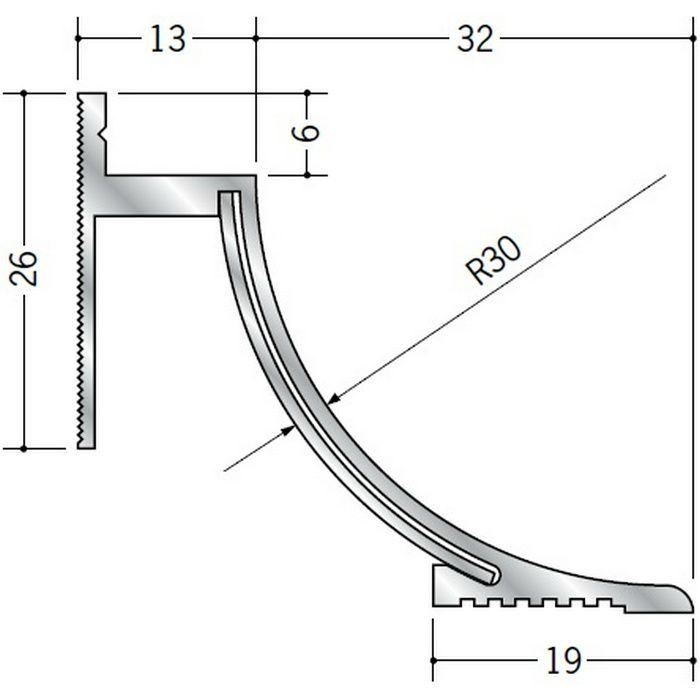 クリーンルーム用ボーダー アルミ CPB-3・5三方入隅（床） 1辺あたり250ｍｍ（働き寸法） 57066