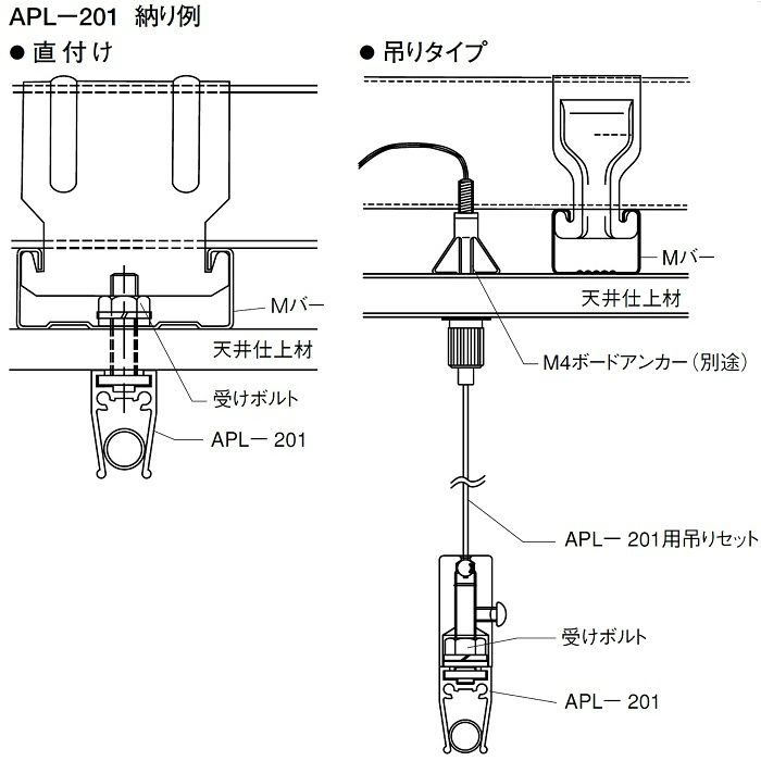 ペーパーレール アルミ APL－201天井付用 電解ブラック 2m 57048-3