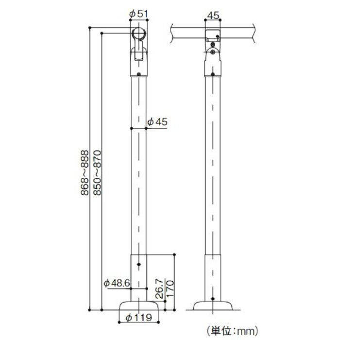 BDE-33BMB BAUHAUS 室内用手すり支柱 木製タイプ(アジャスト付) Mブラウン+ブラウン