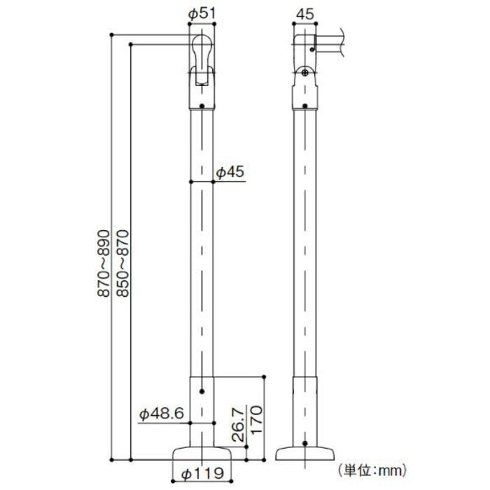 BDE-35BMB BAUHAUS 室内用手すりエンド支柱 木製タイプ(アジャスト付) Mブラウン+ブラウン【セール開催中】