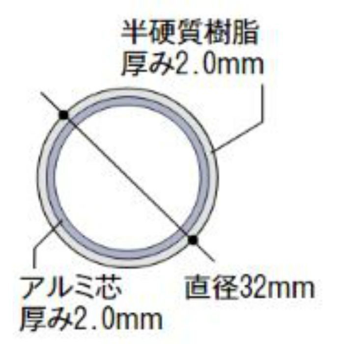 ST-1 BAUHAUS 32ソフトアクアレール アルミ樹脂巻手すり棒ディンプル付(浴室・室内用) ホワイト