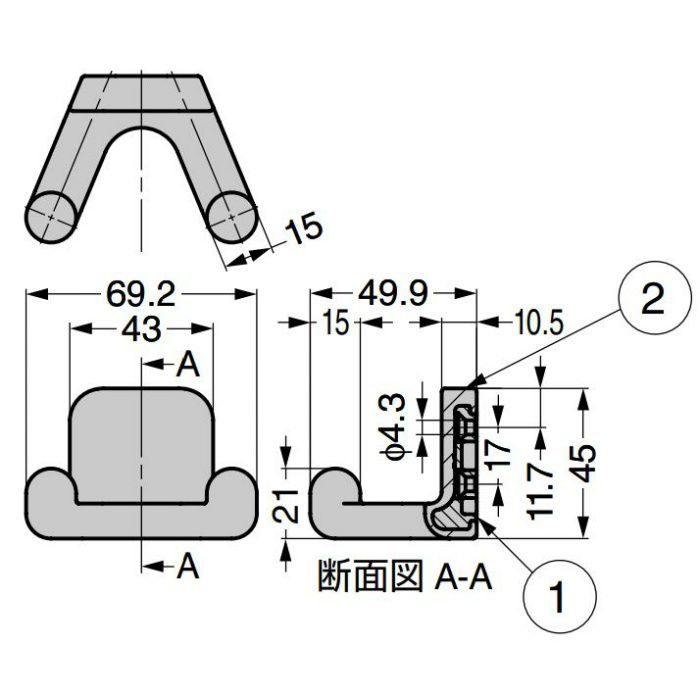 ランプ印 フック PXB-GR05-212型 ツインタイプ ゴムレンジャーシリーズ セット(フック本体+カバー) ブライトイエロー PXB-GR05-212-BYE