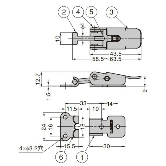 ランプ印 ステンレス鋼製小型ファスナー SCC-TF30 掛代調整機能付 SCC-TF30