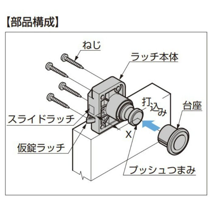 ランプ印 プッシュラッチ TLP型 プッシュつまみ･台座 TLP-SG