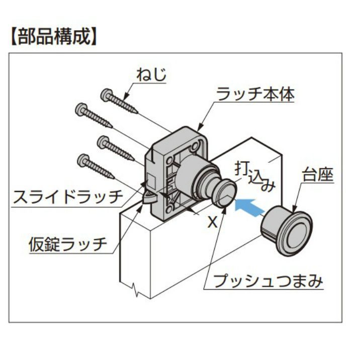 ランプ印 プッシュラッチ TLP型 プッシュつまみ･台座 TLP-G