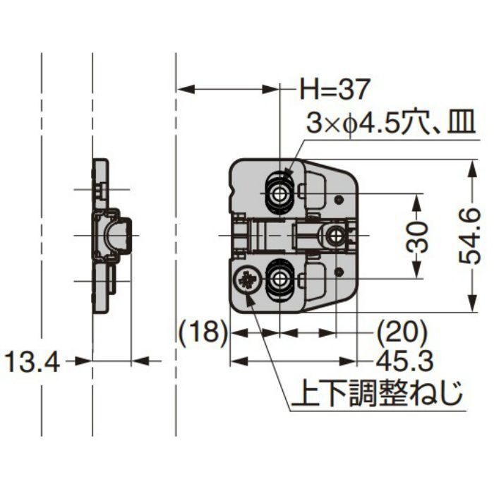 ランプ印 マウンティングプレート150-P4W-30TH+4 151シリーズ システム30・3つ穴、4mm厚 150-P4W-30TH+4