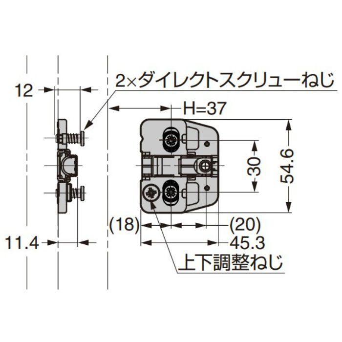 ランプ印 マウンティングプレート 150-P4W-30TH+2 DS6.4×12 151シリーズ システム30、2mm厚、ダイレクトスクリューねじ付 150-P4W-30TH+2 DS6.4×12