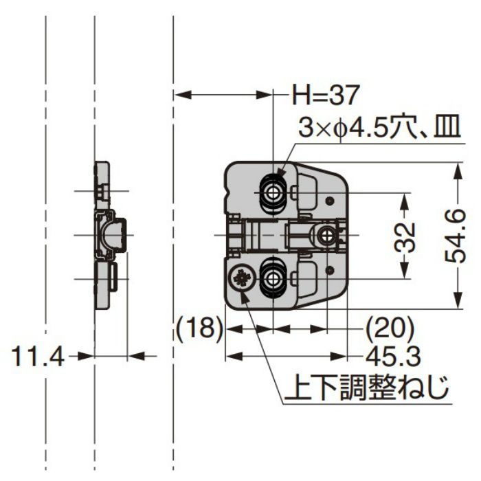 ランプ印 マウンティングプレート 150-P4W-32TH+2 151シリーズ システム32・3つ穴、2mm厚 150-P4W-32TH+2