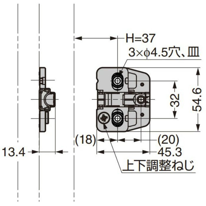 ランプ印 マウンティングプレート 150-P4W-32TH+4 151シリーズ システム32・3つ穴、4mm厚 150-P4W-32TH+4