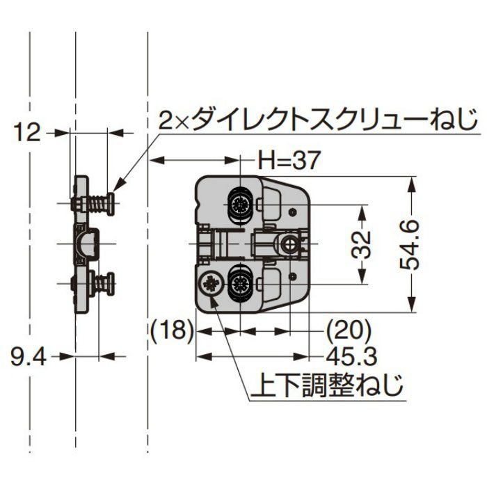 ランプ印 マウンティングプレート 150-P4W-32TH DS6.4×12 151シリーズ システム32・0mm厚、ダイレクトスクリューねじ付 150-P4W-32TH DS6.4×12