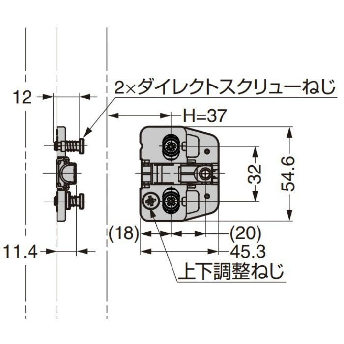 ランプ印 マウンティングプレート 150-P4W-32TH+2 DS6.4×12 151シリーズ システム32・2mm厚、ダイレクトスクリューねじ付 150-P4W-32TH+2 DS6.4×12