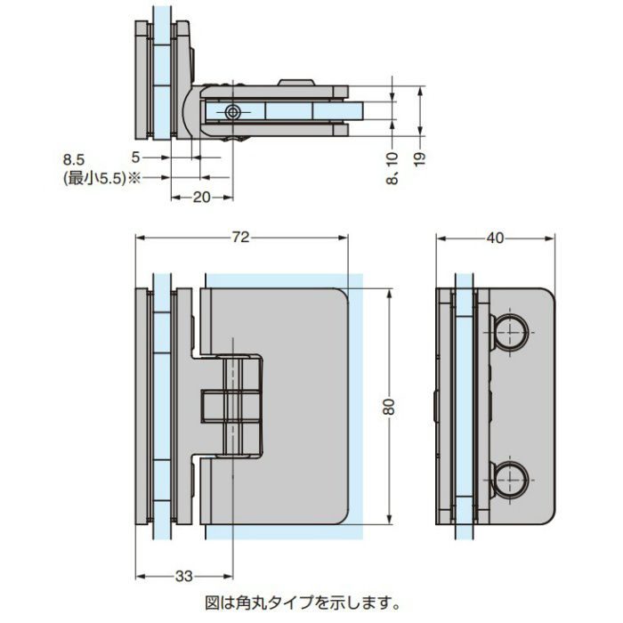 ガラスドア用自由丁番 M8506型 ガラス取付タイプ M8506RSG-14