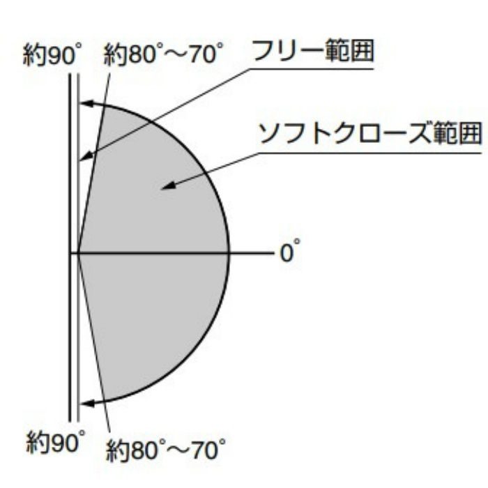 ソフトクロージング機構付ガラスドア用自由丁番 M8010型 壁取付タイプ