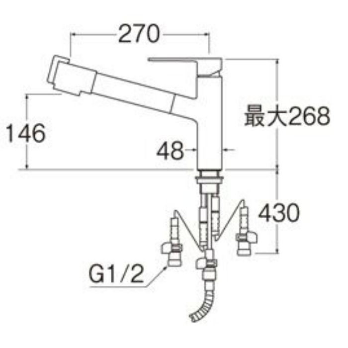 K87580E1JK-13 シングル浄水器付ワンホールスプレー混合栓（寒冷地用