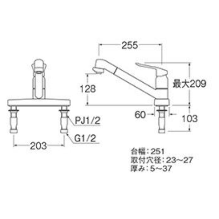 K6711MEK-13 シングル台付切替シャワー混合栓（寒冷地用）【ツーホール