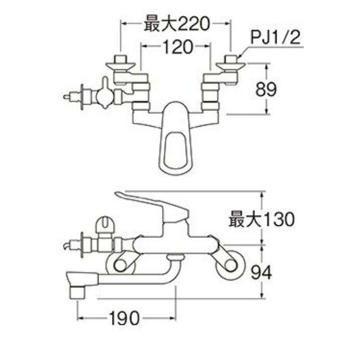 K17111EDK-13 シングル分岐混合栓（寒冷地用）【壁付】