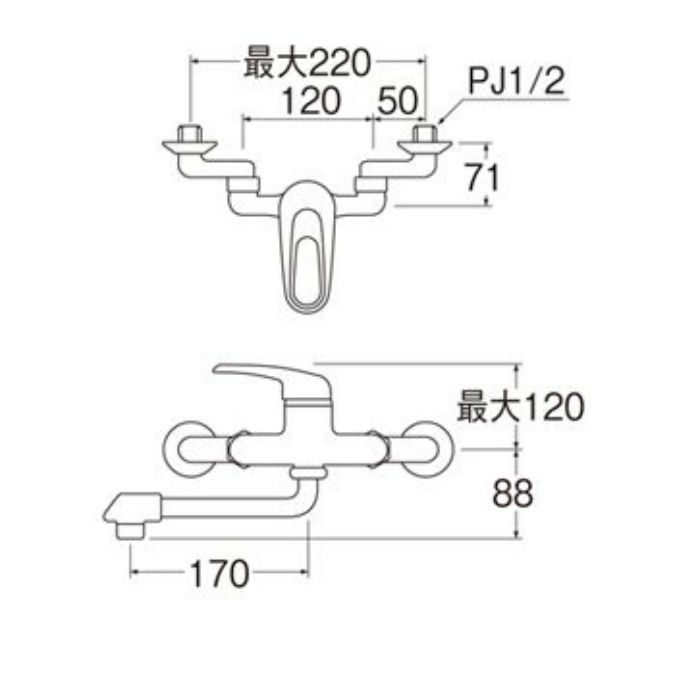 K1700D-4UR-13 シングル混合栓【壁付】