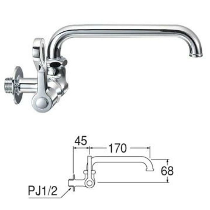 A2310L-13 厨房用横形自在水栓（左ハンドル）（共用形）【アウンワークス通販】