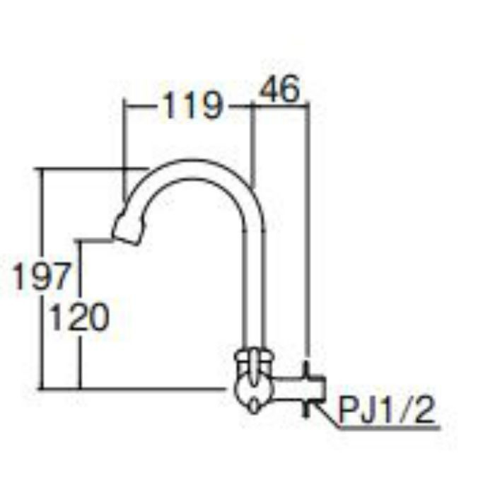 JA265H-13 ミニセラ泡沫横形ツル首自在水栓【壁付】