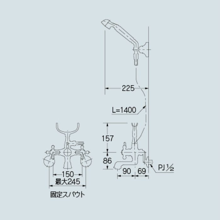 133-507-G 浴室水栓 2ハンドルシャワー混合栓 ゴールド カクダイ