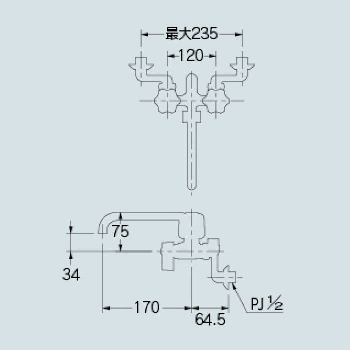 1378SKK 浴室水栓 2ハンドルシャワー混合栓(寒冷地仕様) カクダイ