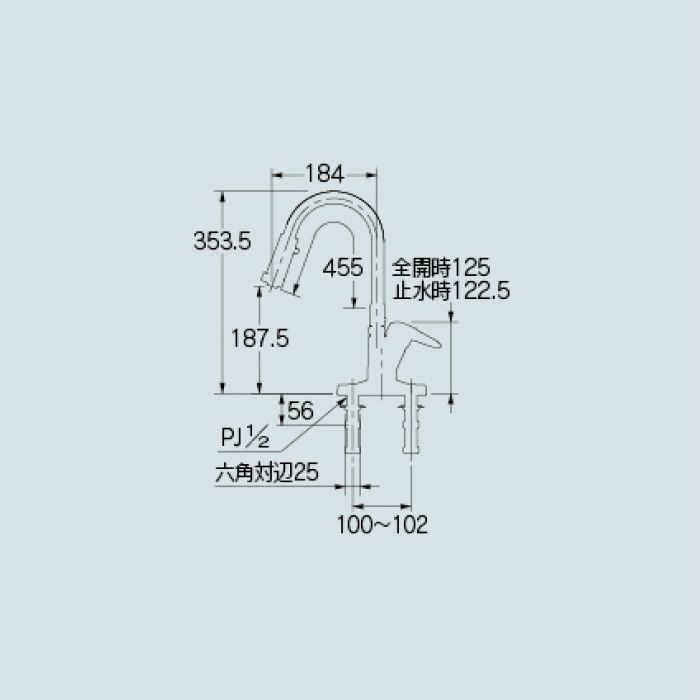 116-109 キッチン水栓 シングルレバー混合栓(シャワーつき)【ツーホール(台付)】