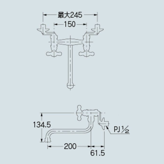 122-007-G キッチン水栓 2ハンドル混合栓 ゴールド【壁付】