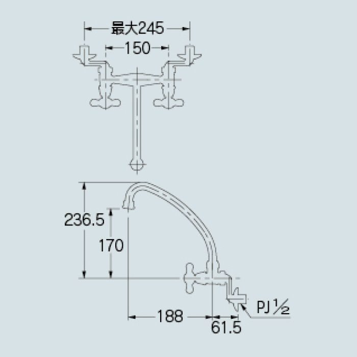 126-007 キッチン水栓 2ハンドル混合栓【壁付】