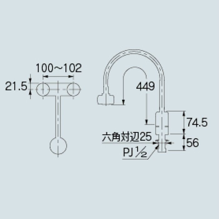 151-012 キッチン水栓 2ハンドル混合栓(シャワーつき)【ツーホール(台