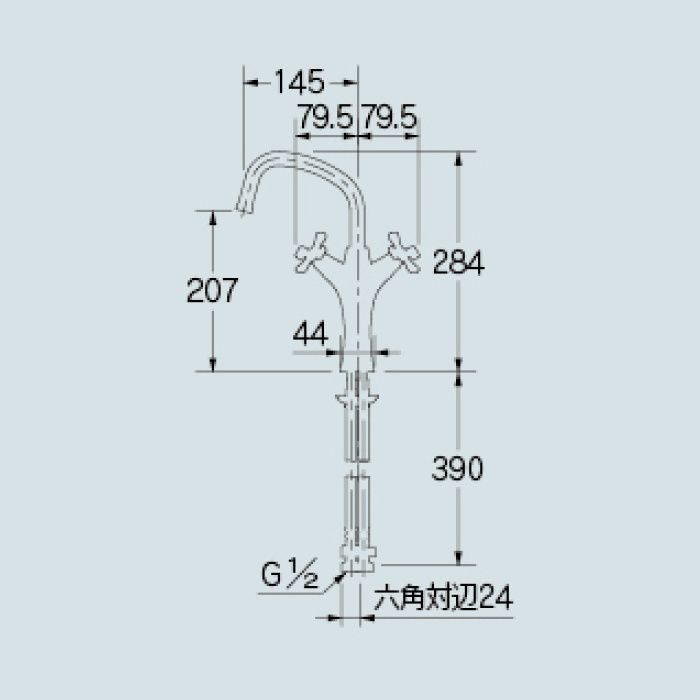 150-416-CG 洗面水栓 2ハンドル混合栓(トール) クリアブラス カクダイ