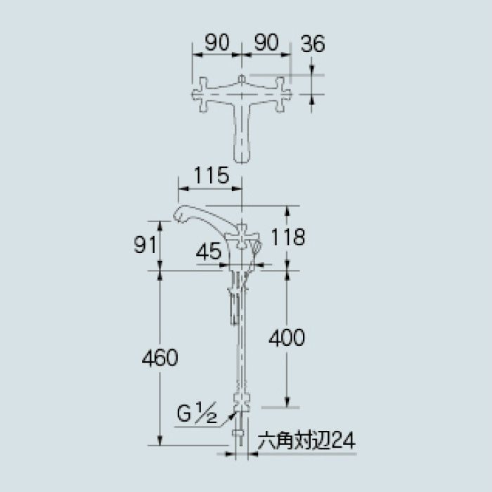 150-435-CG 洗面水栓 2ハンドル混合栓 クリアブラス カクダイ【アウン