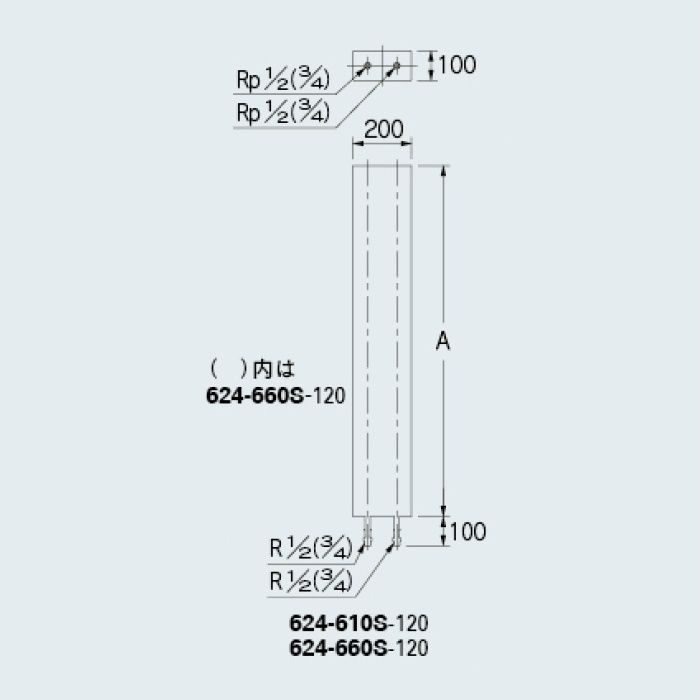 624-660S-120 厨房水栓 厨房用ステンレス水栓柱(立形水栓用)(20×1200)