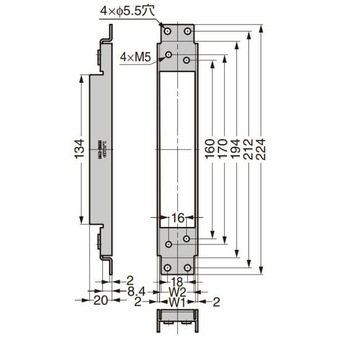 ランプ印 スチールドア・スチール枠用ブラケット HES3D-E190BKT型 三次元調整機能付隠し丁番 HES3D-E190型用　PAT HES3D-E190BKT-D