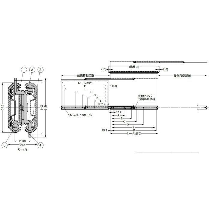 Accuride スライドレール C301TW 両トラベル仕様　PAT C301-24TW
