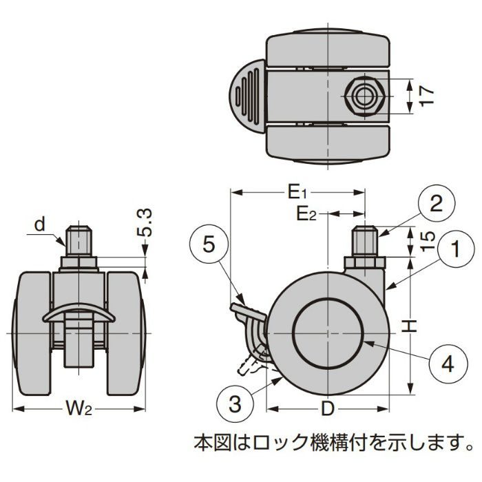 キャスター JP型 ねじ込みタイプ ブラック JP-60BKT
