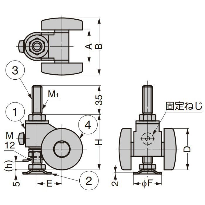 樹脂製アジャスター付キャスター CAB型 ねじ込みタイプ　PAT.P ブラック CABF75B