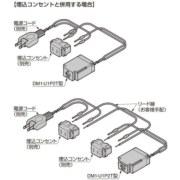 ランプ印 埋込充電用USBコンセント DM1-U1P2型 ホワイト DM1-U1P2T-WT