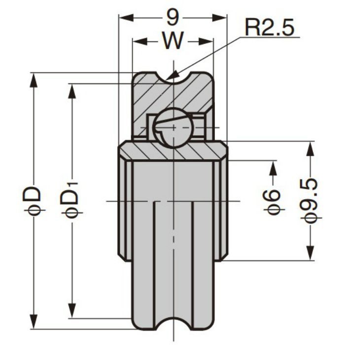 プラスチックベアリング 外周溝タイプ 内軸穴仕様 DU-40-H6W0.5